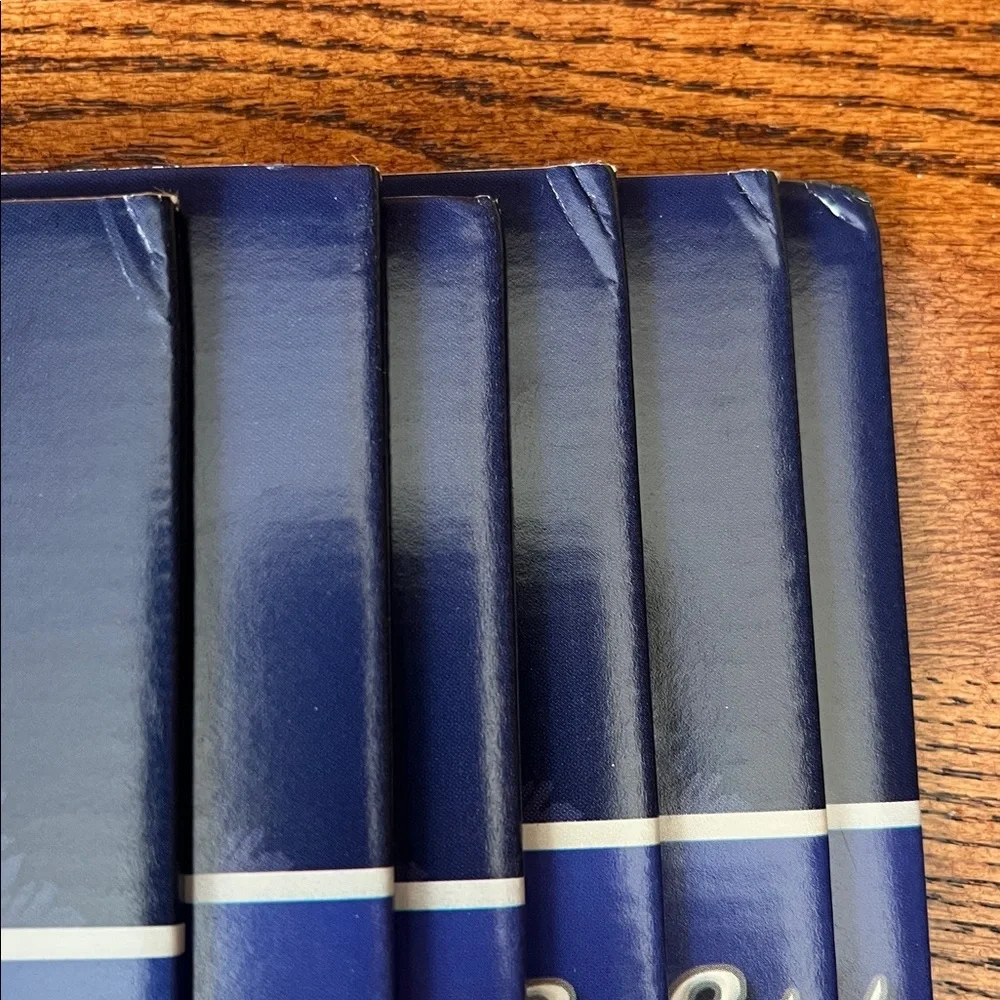 Set of 6 Blue Season's Greetings Gift Basket Boxes With Silver and White Filler